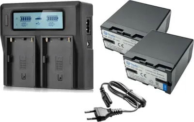 Produktbild von Trade-Shop 3in1 Set: 2x Li-Ion Akku 4400mAh + Dual USB LCD Ladegerät kompatibel mit Sony PMW-EX1, PMW-EX1r, PMW-EX3, PMW-F3, PMW-F3K, PMW-F3L, PMW-100