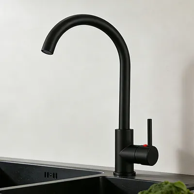 Produktbild von AICA Messingkern Küchenhahn - 38cm Hochbogen Einhandmischer 360° Schwenkbar Schwarz