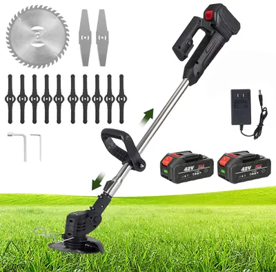 Produktbild von Akku-Rasentrimmer, Elektrischer Grasschneider, mit 2 Batterie und Ladegerät, 180° Trimmwinkel, Teleskop-Stiel & Zusatzhandgriff