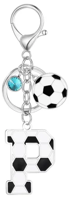 Productafbeelding van Voetbal Sleutelhanger met Letter P en Blauw Kristal