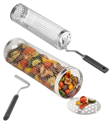 Produktbild von eluno Grillkorb 2er-Set mit abnehmbaren Griffen aus rostfreiem Edelstahl