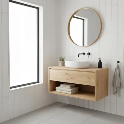 Productafbeelding van Teakea - Massief Eiken Badkamermeubel Suze | Zwevend | 60 - 120 cm