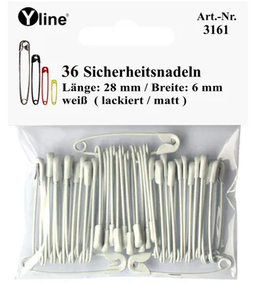 Sicherheitsnadeln 36 Stück, 28 mm, weiß, lackiert