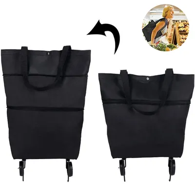 Produktbild von 2 In 1 Faltbarer Einkaufswagen, zusammenklappbarer zweistufiger Reißverschluss Klappbarer Einkaufstasche mit Rädern Faltbarer Einkaufswagen Für Obst, Gemüse, Einkaufswagen