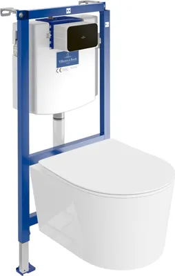 Produktbild von Villeroy&Boch ViConnect H112 Vorwandelement Unterputz WC mit Bedienplatte + Wand Hänge Tiefspül WC Loso Weiß Spülrandlos | WC Komplettset |