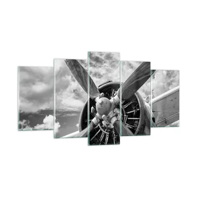Produktbild von Bilder auf glas - 5 Teile - Motor Schwarzweiß Propeller - 160x85cm - Glasbilder - Wandbilder - Bilder - Wanddekoration aus Glas - Glas Bilder - Wandbild auf Glas - GEA160x85-4289