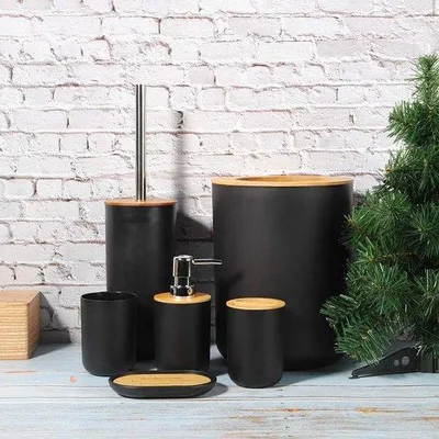 Produktbild von Famanu Badezimmeraccessoireset 6-teilig - Seifenspender, Zahnbürstenhalter, Spülbecher, WC-Bürstenhalter, Mülleimer