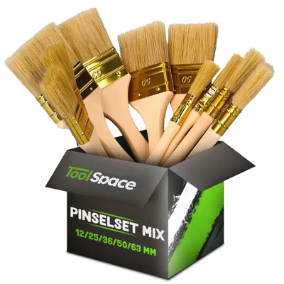 Immagine prodotto di Set pennelli piatti - 5 pezzi - Setole naturali - Manico in faggio - 12, 25, 36, 50 e 63 mm