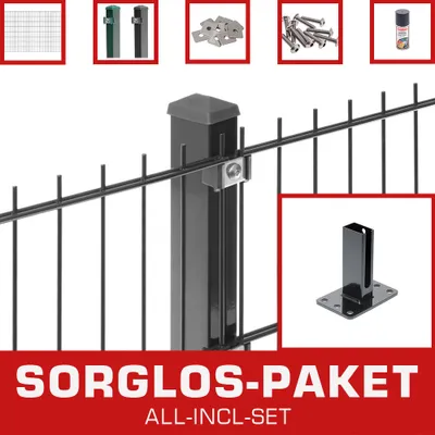 Produktbild von 85 m | Doppelstabmattenzaun Set DV6/5/6 mit Dübelplatte | 1630 mm | Anthrazit RAL 7016 | Gartenzaun Zaun | Camas Sorglos-Paket 003