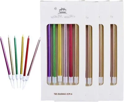 Immagine prodotto di 24 candele lunghe e sottili con supporto - per matrimoni, compleanni, baby shower, feste