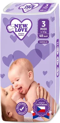 Produktbild von Dětské jednorázové pleny New Love Premium comfort 3 MIDI 4-9 kg 48 ks