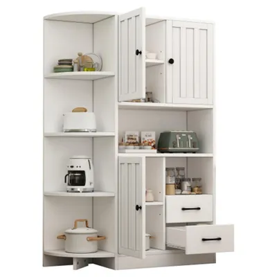 Produktbild von Eckkleiderschränke, Wohnzimmervitrine mit 3 Schränken + 2 Schubladen,Wohnzimmer-Bücherregale, Hochschränke und highboard,Sideboard,104*35*155cm
