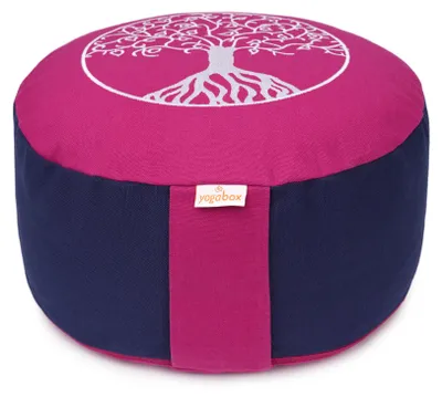 Produktbild von yogabox Meditationskissen Glückssitz® Lebensbaum - magenta / dunkelblau 33 x 33 x 15 cm Buchweizenschalen