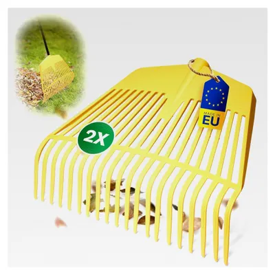 Produktbild von 2x Laubbesenkopf Set, 2in1 Kombigerät, Laubbesen & Laubgabel mit 20 Kunststoff-Zinken, Arbeitsbreite 45 cm