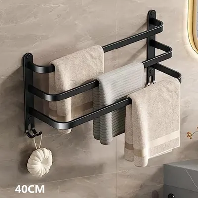 Produktbild von Handtuchhalter Bad,Handtuchstange Ohne Bohren,Handtuchhalter Wandmontage,Badetuchhalter mit 2 Haken,Handtuchhalter für Bad Küche Toilette,40cm