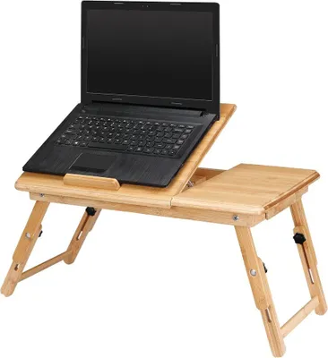 Image de CASARIA® Table de lit pliable support ordinateur portable réglable inclinable bambou bureau de lit tiroir de rangement
