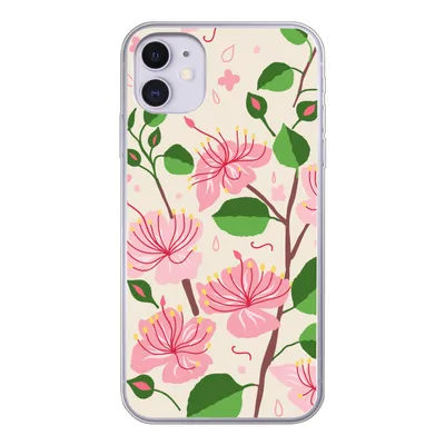 Produktbild von MuchoWow® Handyhülle Schutzhülle Hülle für iPhone 11 Blume - Rosa - Blatt - Muster Silikon Softcase Handy Hülle - Handytasche