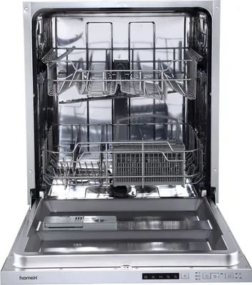 The interior of an open dishwasher.