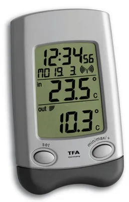 Obrázek produktu pro TFA-Dostmann Wave, Šedá, Stříbrná, -10 - 60 °C, 14 - 140 °F, -40 - 60 °C, -40 - 140 °F, AA