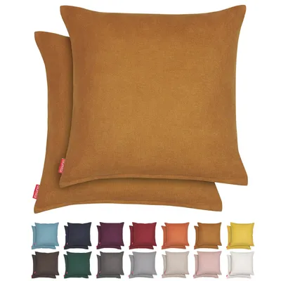 Produktbild von Blumtal 2er Set Kissenbezug 45x45 cm Chenille - Kuscheliges Sofakissen mit verstecktem Reißverschluss,  , weiches Dekokissen, Pumpkin Spice - Braun