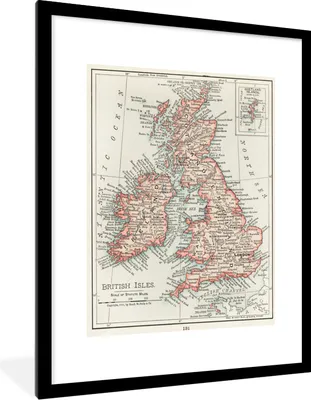 Produktbild von MuchoWow® MuchoWow® Gerahmtes Poster Karte - Retro - England 60x80 cm - Poster mit zchwarzem Bilderrahmen - Wohnzimmer - Dekorationen - Prämie