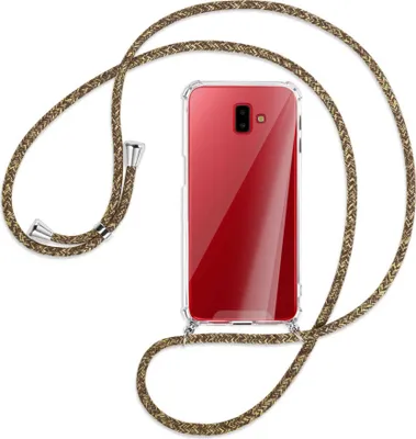 Produktbild von Handykette Backcover-Schutzhülle mit Band (Metall silberfarben) für Samsung Galaxy J6 Plus - braun+beige