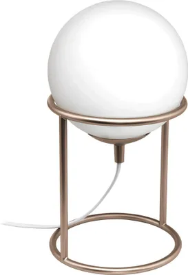 A white globe-shaped lamp on a gold metal stand.