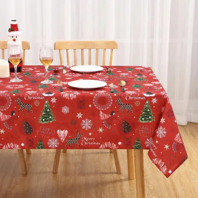 Obrázok produktu pre Vianočný obrus – obrus – utierateľný – vodovzdorný – 100 % polyester – 132 × 132 cm štvorcový – vzor hviezdy – červený