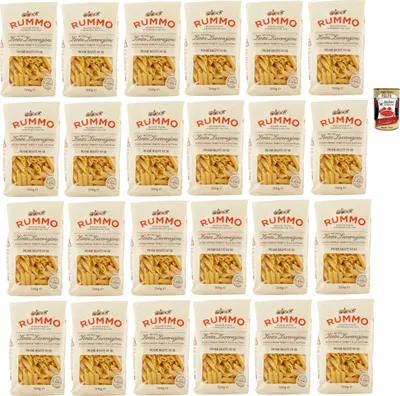 Produktbild von Rummo Penne Rigate N°66 Pasta Lenta Lavorazione Teigwaren aus Hartweizengrieß Bronze-Zeichnung 20x 500g + Italian Gourmet polpa 400g
