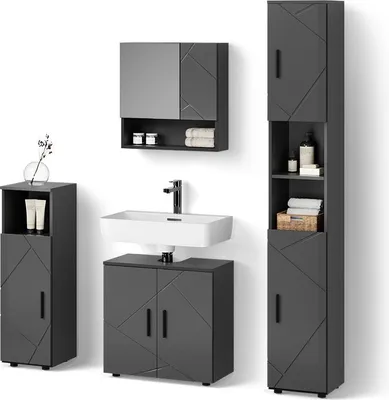 Immagine prodotto di Set mobili bagno Livinity Ronco Antracite lucido 4 parti, con armadio alto, Model 52655