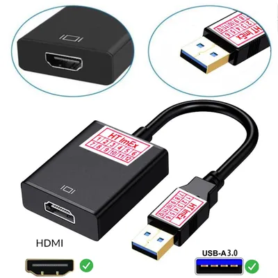 Produktbild von 3.0 USB to HDMI Adapter HD Konverter 1080p kompatibel für PC HDTV TV Laptop Schwarz
