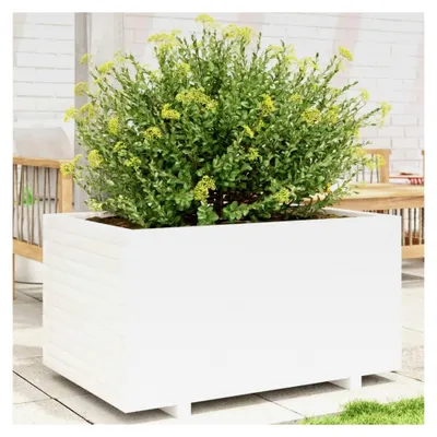 Produktbild von Pflanzkübel Weiß 90x60x49,5 cm aus massivem Kiefernholz, Blumentopf für Balkon, Terrasse und Garten