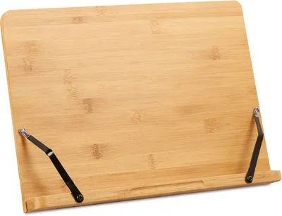 Image de Support pour livre de cuisine en bambou - Réglable - 6 positions - Pliable - 2 pinces pour papier - 24x34x21 cm - Naturel