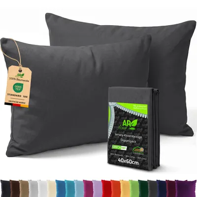 Produktbild von AR Line 2er Pack Jersey Kissenbezüge 40x60 Baumwolle – weich, elastisch, Kissenhüllen mit Reißverschluss, in Farbe: Anthrazit-Grau