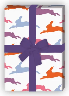 Produktbild von Schickes Oster Geschenkpapier mit Hasen Silhouetten, rot Töne blau - G7244, 32 x 48cm