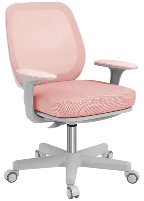 Obrázok produktu pre Ergonomická kancelárska stolička – stolička k písaciemu stolu – s nastaviteľnou výškou – otočná – s podrúčkami – s kolieskami – čalúnená – ružová