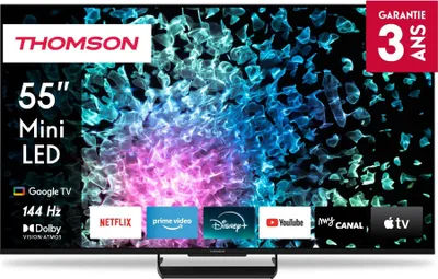 Image de TV QLED MiniLED, Thomson 55MG7C15, 55 pouces (139 cm), 4K UHD, 144 Hz, Google TV