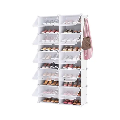Produktbild von 10 Ebenen Schuhregal 2 Spalten DIY Baukastensystem 156x83x32cm Schuhschrank Weiß