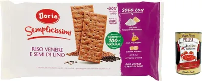 Produktbild von 12x Doria - Semplicissimi Cracker, Riso Nero e Semi di Lino , Cracker, schwarzer Reis und Leinsamen 245 + italian Gourmet polpa 400g