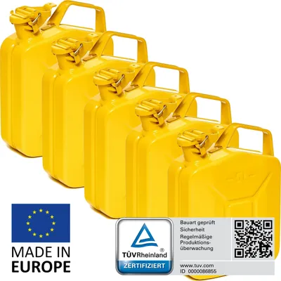 Produktbild von BW® Kraftstoffkanister Metall Benzinkanister 5x 5 Liter - Gelb RAL 1018 - UN-Zulassung - Hergestellt in Europa