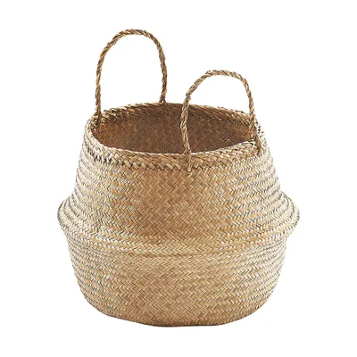 Produktbild von Kobolo Flechtkorb aus naturbelassenem Seegras faltbar mit Griffen - Aufbewahrungskorb Korb Box Wohnzimmer Büro Ordnung Organizer Decken Deko Home