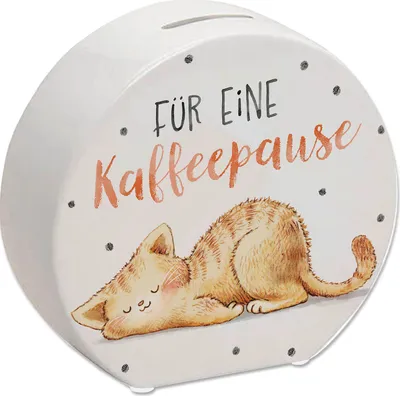 Produktbild von Relaxte Katze Spardose mit Spruch Für eine Kaffeepause