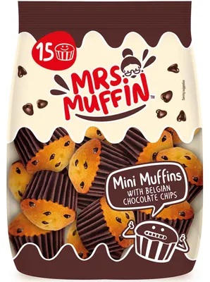 Produktbild von Mr. Brownie Mrs. Muffin, Muffins, Schokolade, Braun, Beige, Rot, Orange, Eier, Soja, Milch, Senf, Rund, Palmöl, Künstliche Farbe, Künstliches Aroma