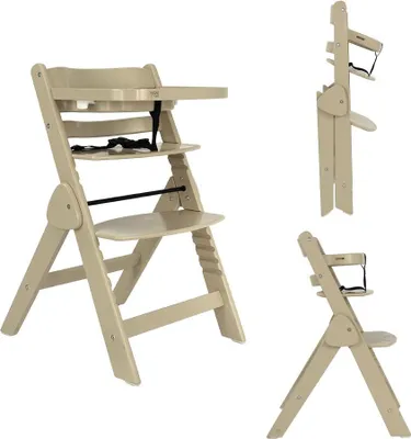Produktbild von Novi Yumi Kinderstuhl – 6 Monate bis 50 KG – Klappbar – Verstellbare Sitzhöhe & Fußstütze – Mit Babyschale, Essbrett & Gurt – Pure Sand