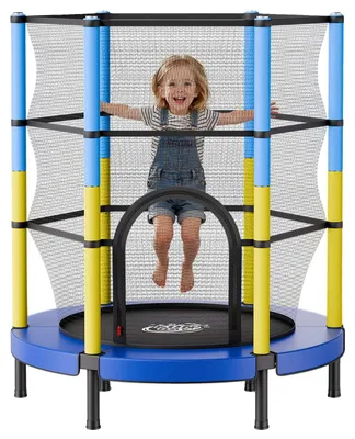 Produktbild von VEVOR 142 cm Trampolin für Kinder, Mini-Trampolin für Kleinkinder, 60 kg Indoor-Outdoor-Spielzeug mit Sicherheitsnetz und verstellbarer Gymnastikstange, Weihnachtsgeschenke Geburtstagsgeschenke für Mädchen und Jungen