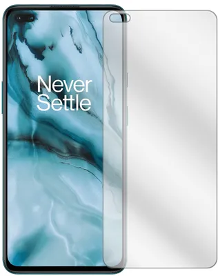 A screen protector is shown placed over a smartphone.