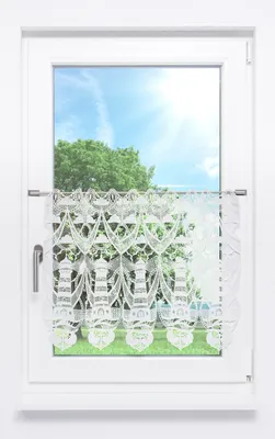 Produktbild von Scheibengardine Plauener Spitze - Leuchtturmliebe  (Bx H) 96cm * 55cm weiß/Rohweiß