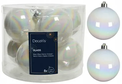 Productafbeelding van Kerstballen glas dia. 7 cm white/iris KSD