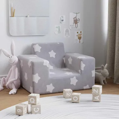 Obrázok produktu pre vidaXL Detská pohovka Light Grey s hviezdami Soft Plush