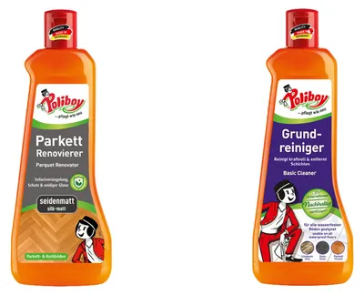 Produktbild von Poliboy Reinigungsset: Grundreiniger & Parkett Renovierer Seidenmatt - 1L, Inhalt jeweils 500ml, Reinigung & Pflege
